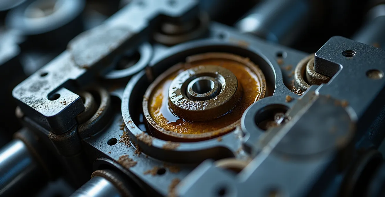 Gros plan macro sur les composants internes d'un moteur pendant une inspection préventive