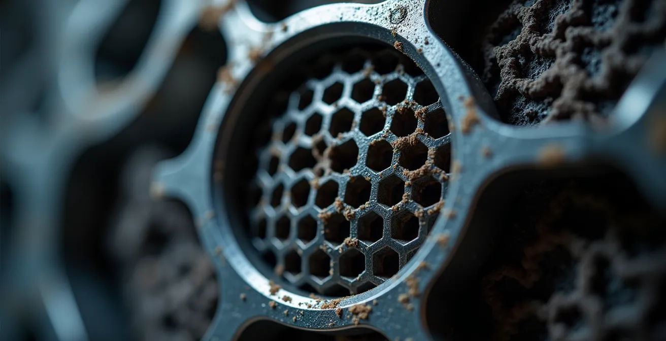 Vue macro d'un filtre à particules diesel avec détails de texture