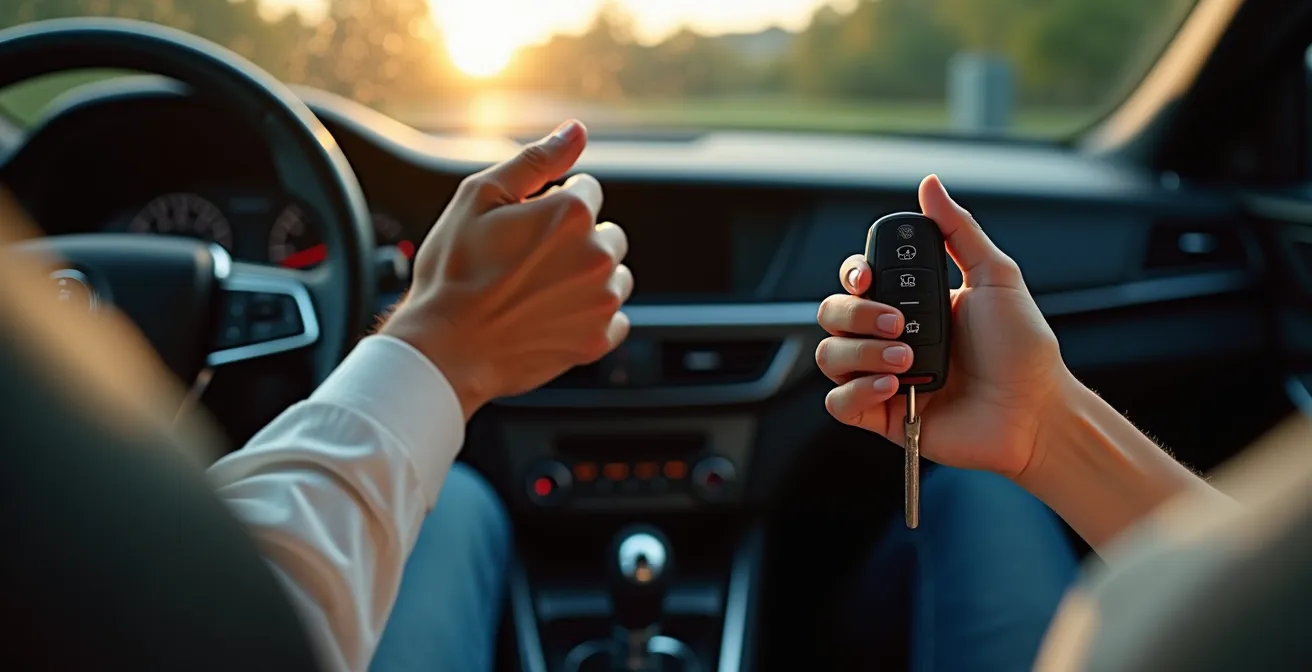 Test mécanique lors d'un essai routier révélant la nervosité du vendeur